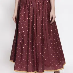 Women Maroon Self Designed A-Line Flared Skirt-picture-0