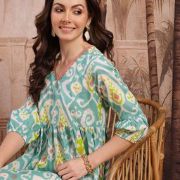 Sangria Ethnic Motifs Print Pure Cotton Empire Midi Dress-image-19
