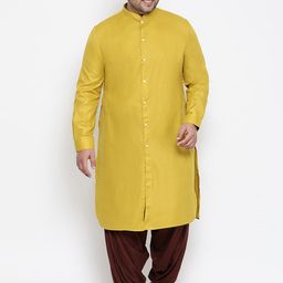 KISAH PLUS Men Mustard Solid Straight Kurta-picture-34