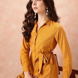 all about you Floral Embroidered Waist Tie-Ups Shirt Dress-image-72