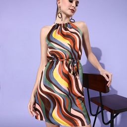 Style Quotient Women Chic Brown Striped 70s Mini Dress-14
