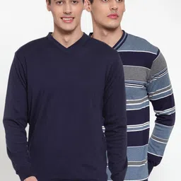 Kalt Men Navy Blue Solid Reversible Pullover Sweater-image-70