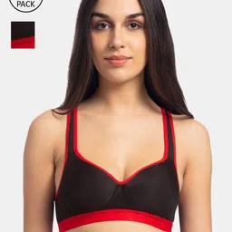 KOMLI Pack Of 2 Colourblocked Non-Wired Lightly Padded Push-Up Bras K-9411-2PC-BLK-30B-image-79
