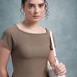 The Roadster Life Co. Vertically Self-Striped Boat Neck Raglan Sleeves Crop Fitted Top-image-45