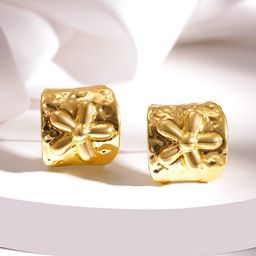 Rubans 18K Gold-Plated Floral Motif Textured Stainless Steel Studs-75