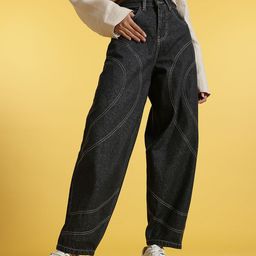 glitchez Women Effortless Baggy Thread-Work Jeans-image-42