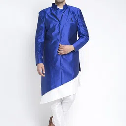 Benstoke Men Blue & White Self Design Sherwani Set-14