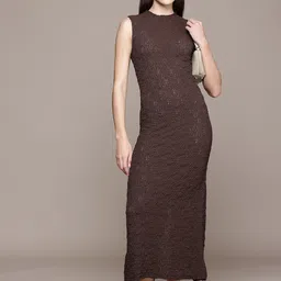 MANGO Textured Back Slit Semi-Sheer Maxi Dress-8