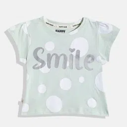 Happy Faces Girls Polka Dots & Typography Printed Pure Cotton T-shirt-picture-0
