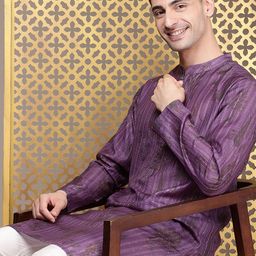 House of Pataudi Floral Printed Mandarin Collar Sequinned Jashn Kurta-37