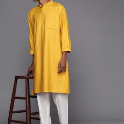 Fabindia Men Yellow Solid Kurta-picture-36