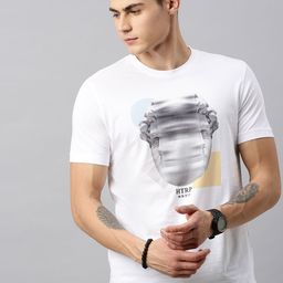 Huetrap Men White Printed Round Neck Pure Cotton T-shirt-image-99