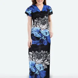 Romaisa Black Printed Maxi Nightdress-image-50