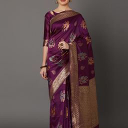 Mitera Purple Silk Blend Woven Design Kanjeevaram Saree-image-12