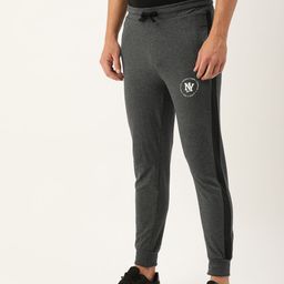 The Indian Garage Co Men Grey Solid Slim Fit Jogger with side Stripes-image-5