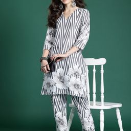 Indo Era Floral Printed Regular Pure Cotton Kurta with Trousers-50