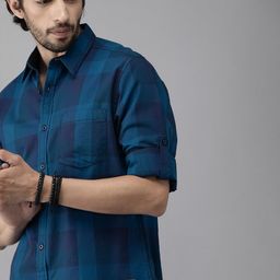 Roadster Men Blue Checked Pure Cotton Casual Sustainable Shirt-picture-27