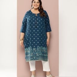 Sztori Plus Size Foil Print Tie-Up Neck Kurta-picture-18