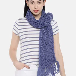 Magic Needles Women Blue Self Design Bobble Stitch Handmade Scarf-image-80