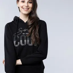 Tokyo Talkies Women Black Printed Hooded Sweatshirt-picture-5