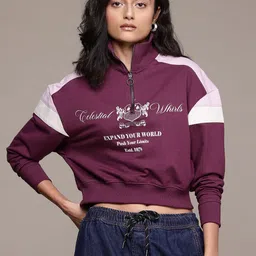 The Roadster Lifestyle Co. Half Zipper with Mock Collar Printed Sweatshirt-image-85