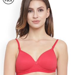 Floret Pack Of 2 Red Solid Non-Wired Lightly Padded T-shirt Bras T3029-picture-10