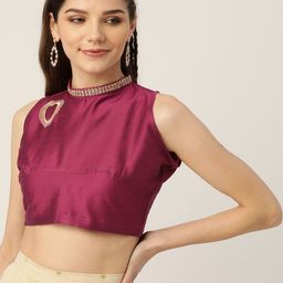 tantkatha Women Magenta Solid Saree Blouse With Embroidered Detail-23