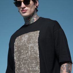 HERE&NOW Pure Cotton Graphic Printed Relaxed Fit T-shirt-image-38