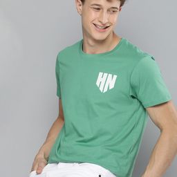HERENOW Men Green  White Printed Pure Cotton T-shirt-image-9