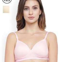 Floret Pack Of 2 Pink & Beige Solid Non-Wired Lightly Padded T-shirt Bra-picture-44