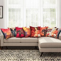 SEJ by Nisha Gupta Multicoloured 16" x 16" Set of 8 Square Cushion Covers-13