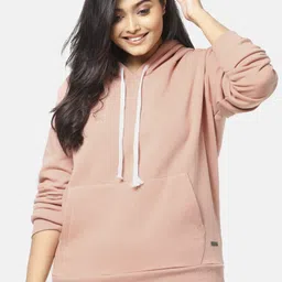Instafab Plus Women Pink Solid Hooded Sweatshirt-image-99