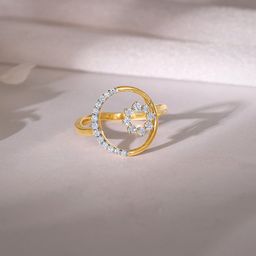 GIVA 14 Kt Gold Serene Flora Diamond Ring-image-3