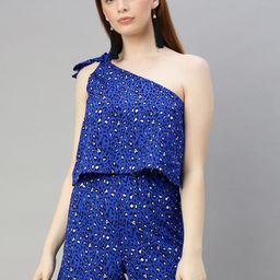 Sera Women Blue & White Printed Playsuit with One shoulder Side Knot-picture-10