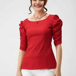 AASK Ruched Puff Sleeves Regular Top-image-41