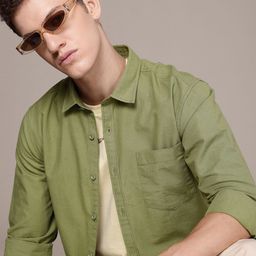 Roadster Men Spread Collar Linen & Cotton Casual Shirt With Curved Hemline-image-94