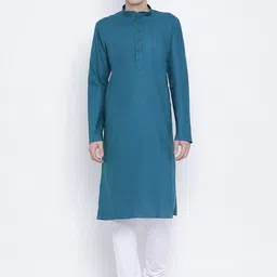 NAMASKAR Men Blue & White Solid Kurta with Churidar-picture-13