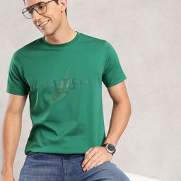 Nautica Brand Logo Printed Pure Cotton T-shirt-image-63