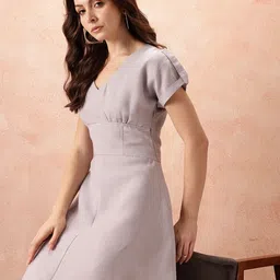 all about you Roll-Up Sleeve V-Neck Fit & Flare Dress-image-81