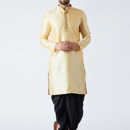 SOJANYA Men Gold-Toned & Black Self Design Kurta with Dhoti Pants-image-3