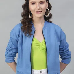 STREET 9 Women Blue Checked Lightweight Denim Jacket-picture-56
