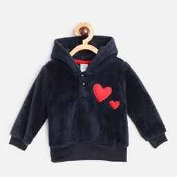 Moms Love Infant Girls Navy Blue Cotton Sherpa Hooded Sweatshirt-image-93