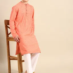 Anouk Men Peach-Coloured Jacquard Woven Design Sustainable Straight Kurta-91