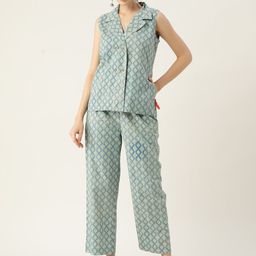 MISRI Women Pure Cotton Printed Top With Trousers-image-36