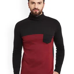 Hypernation Men Black & Black Colourblocked Turtle Neck T-shirt-image-56