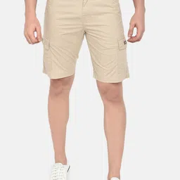 beevee Men Beige Solid Regular Fit Pure Cotton Cargo Shorts-image-44