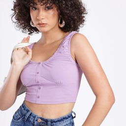 glitchez Gathered Scoop Neck Fitted Crop Top-picture-22