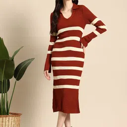 Mast & Harbour Ribbed Striped Sweater Midi Dress-picture-24