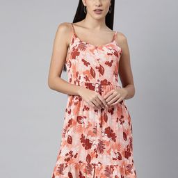 EVERYDAY by ANI Dusty Pink & Brown Floral Printed A-Line Dress-image-61