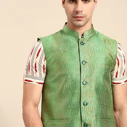 Anouk Men Green Ethnic Nehru Jacket-29